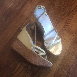 Prada white patent leather wedges